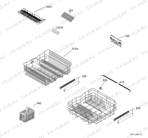 Взрыв-схема посудомоечной машины Aeg Electrolux F77008W0P - Схема узла Basket 160